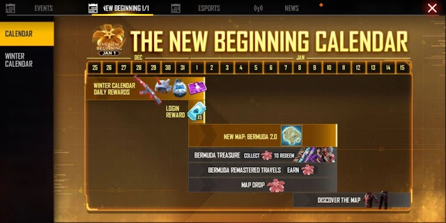 The New Beginning Calendar Free Fire New Event 2022