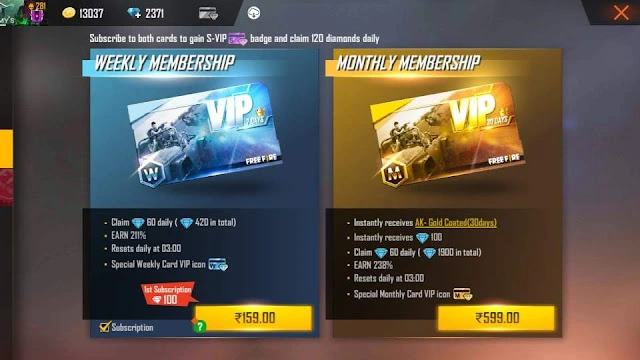 Free Fire Monthly Membership