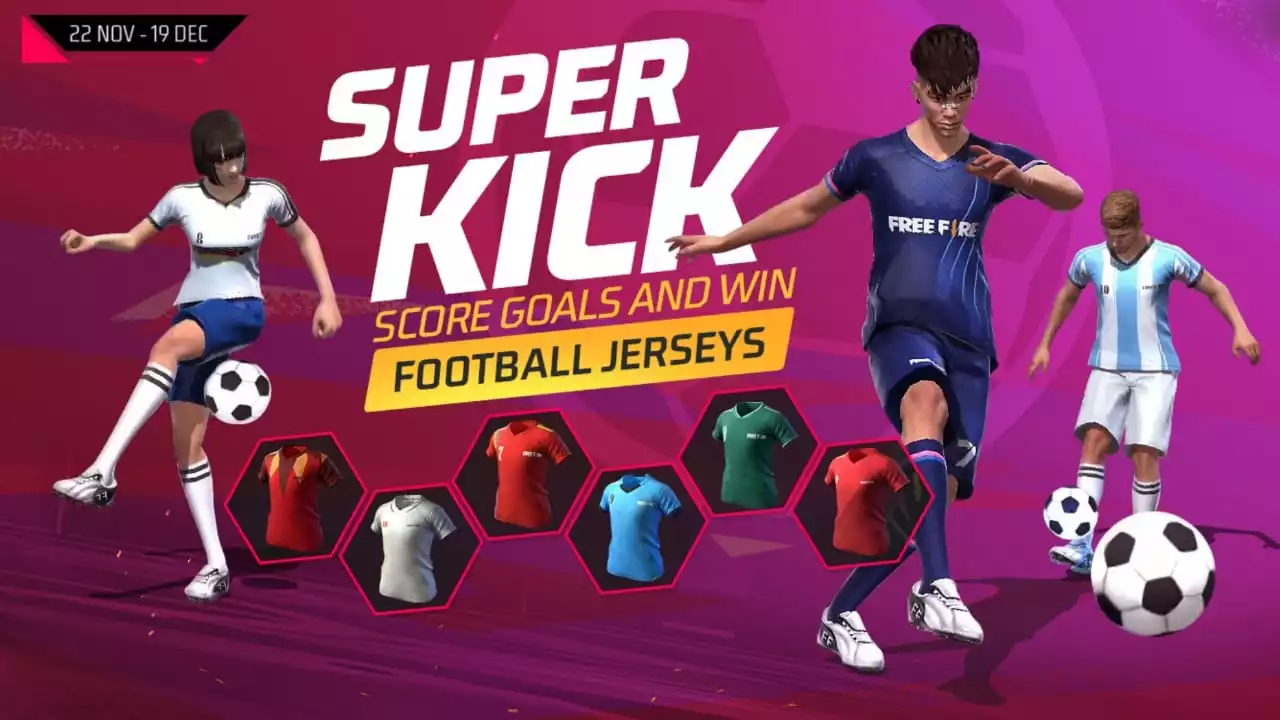 Free Fire Max Super Kick Event Score Goals and Win Football Jersey 2022